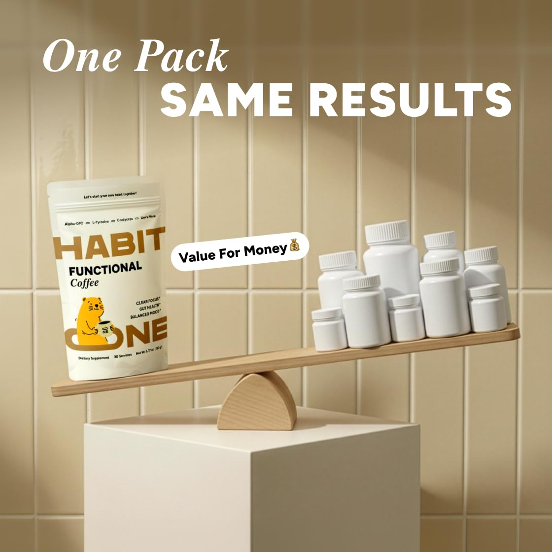 One pack of HabitONE compared with multiple supplement bottles for value for money